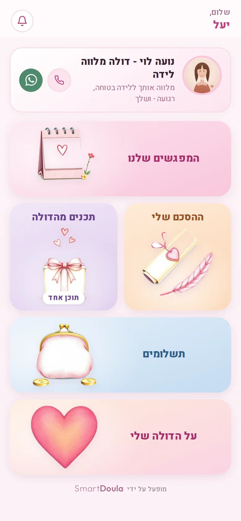 לשונית הדולה שלי: פרטי הדולה, המפגשים, ההסכם, התכנים והתשלומים